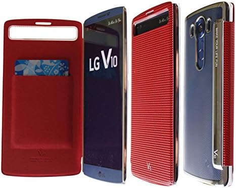 [Dot View Cover] PU Leather Window View Wallet Flip Case Smart Sleep Wake Protection Transparent Chrome Edge Rigid Shell Case for LG V10 (Red)
