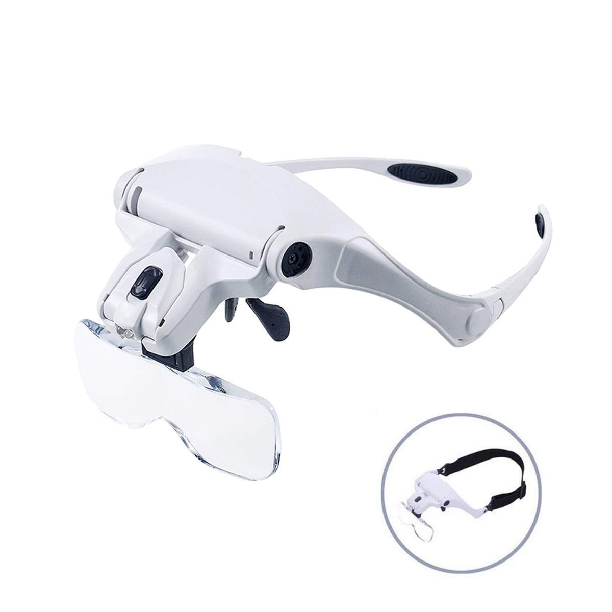 Headband Magnifier with LED Light, Handsfree Reading Magnifier Glasses, Magnifying Glasses with 2 LED Light 5 Detachable Lenses for Reading, Jewelry Loupe & Electronic Repair (Style 1)