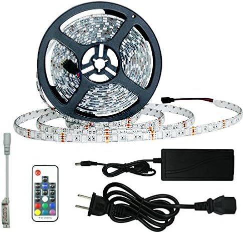 Achivy 16.4ft LED Strip Lights Kit, Color Changing SMD5050 300 LEDs IP65 Waterproof RGB Flexible LED Tape Lights with DC 12V Power Supply and 17Keys RF Wireless Remote (Adhesive Backing)
