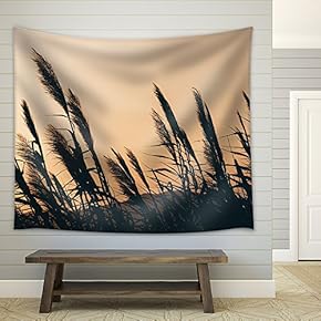 Reeds with Sunset Background - Fabric Wall Tapestry Home Decor - 51x60 inches