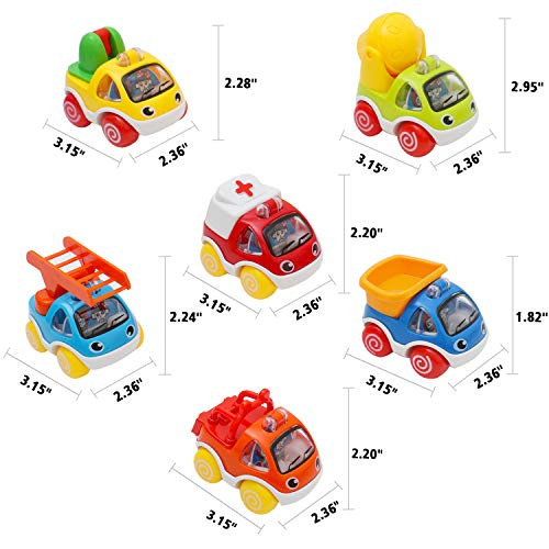 OKPOW Toy Cars for Kids, Pull Back Cars Push and GO Cars Toys for Toddlers 1 Year and Up Baby Construction Team Vehicles Set Toy Helicopter for Toddlers Birthday (6pcs Construction Cars)