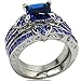 Size 5-11 Rhodium Plated Blue Cubic Zirconia Heart Shaped Wedding Engagement Anniversary Ring Set
