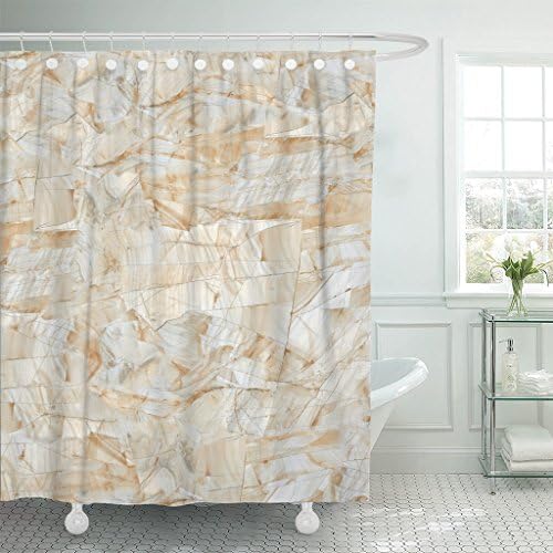 MAYTEC Shower Curtain Beige Abstract Stone White Marble Granite Waterproof Polyester Fabric 72 x 72 inches Set with Hooks