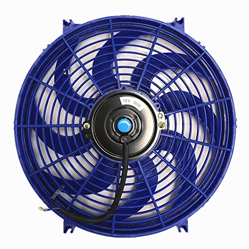 Upgr8 Universal High Performance 12V Slim Straight Blades Electric Cooling Radiator Fan With Fan Mounting Kit (14 Inch, Blue)