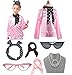 esrtyeryh Women Costume Child 1950s 50's Pink Jacket Outifit Accessories Set, Rhinestore, Large