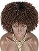 Kalyss Short Kinky Curly Wigs for Women Ombre Brown with Black Roots Premium Synthetic Natural Afro Wigs with Hair Bangs Lightweight Full and Bouncy