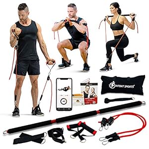 INTENT SPORTS Portable Home Gym – Dynamic Total Body Workout Package with Resistance Bands, Collapsible Bar, Straps…