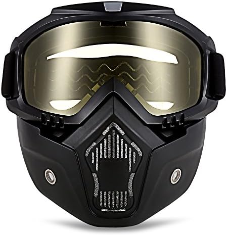 Motorcycle Goggles,Mask Detachable,Anti-Fog Windproof UV Protective,Snow Goggles,Dustproof Mask,Protect Padding Mouth Filter for Motorcycle Helmet (YELLOW)