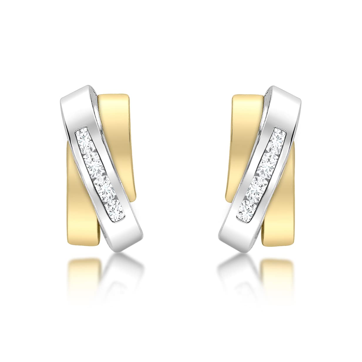 CARISSIMA Women's 9 ct Yellow and White Gold Cubic Zirconia Three Band Earrings, Small
