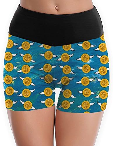 Bitcoin Coins Money With Wings Womens Yoga Shorts Workout Running Leggings Yoga Pants XL