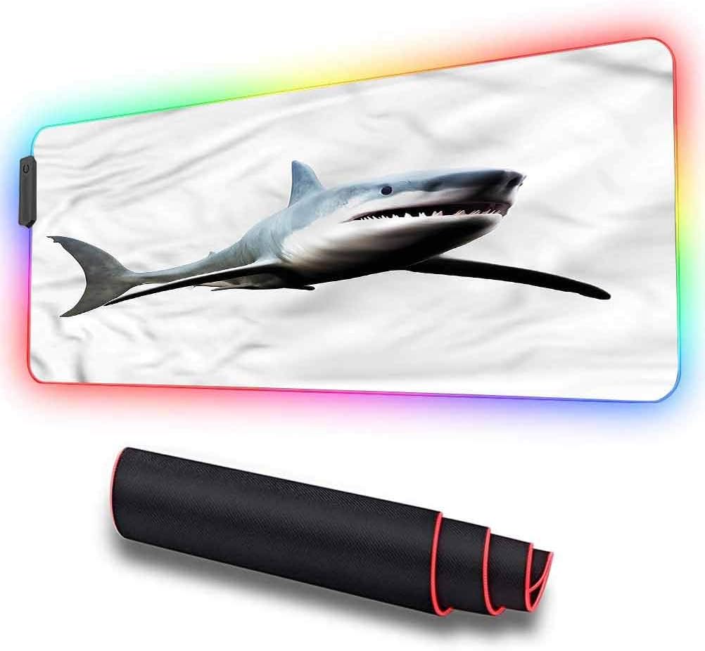RGB Gaming Mouse Pad, Shark,Wild Sea Creature Art, High-Performance Mouse Pad Optimized for Gaming Sensors, 31.5 x 11.8in