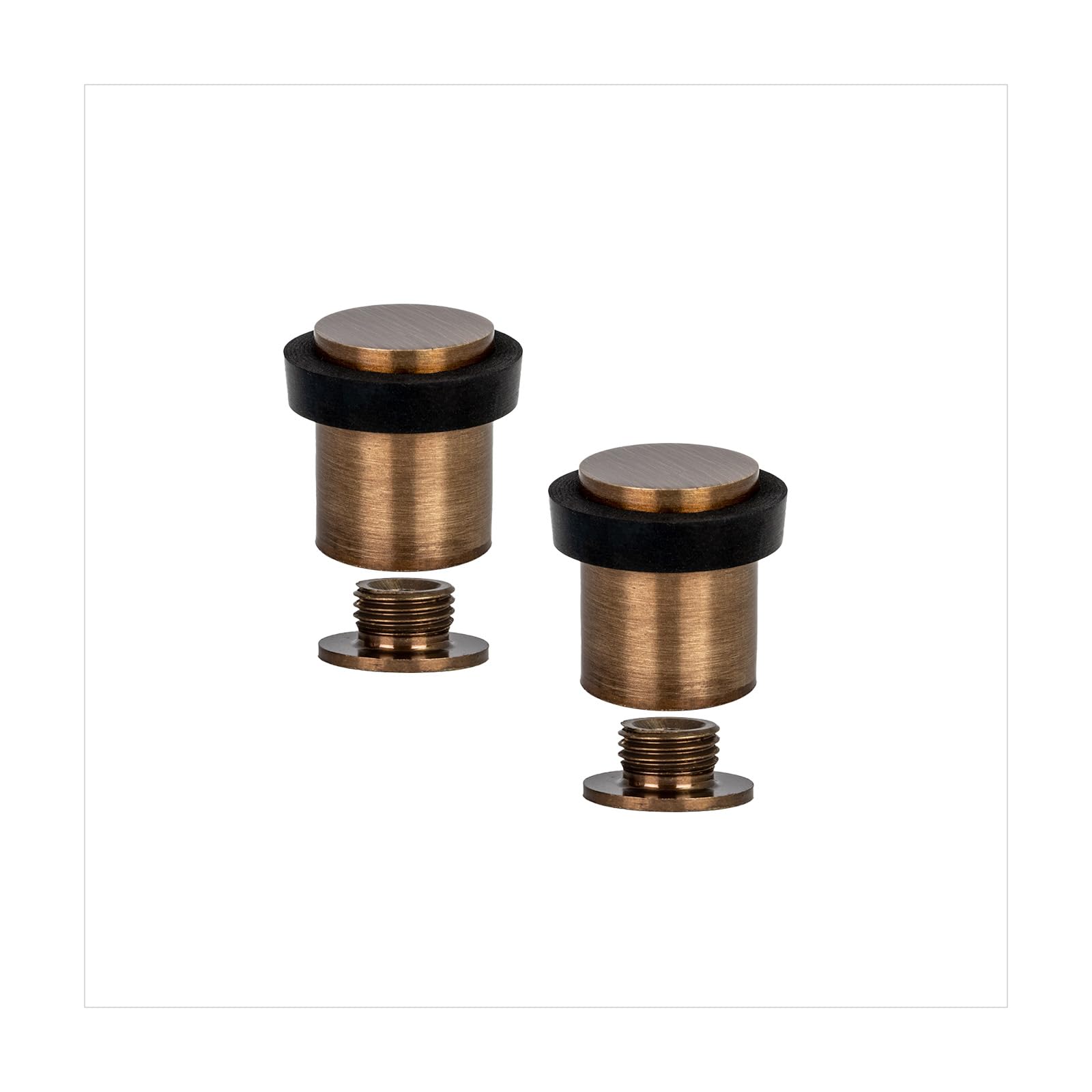 EVI Herrajes | Pack of 2 Antique Brass Door Stops | Ø20x25mm | Floor Mounted | Silicone Protection | Includes Screw + Fastening Plug | Model I-180-CBCU — image 1