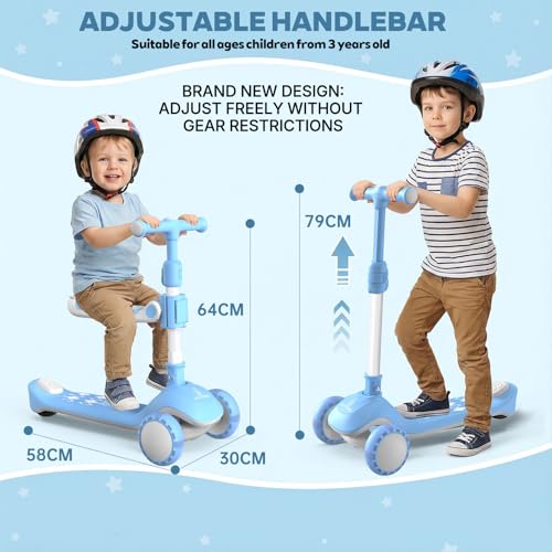 Kids Scooter for Age 3-12, Toddler Scooter, Light Up 3-Wheels Scooter, Shock Absorption Design, Lean to Steer, Balance Training Scooter for Kids