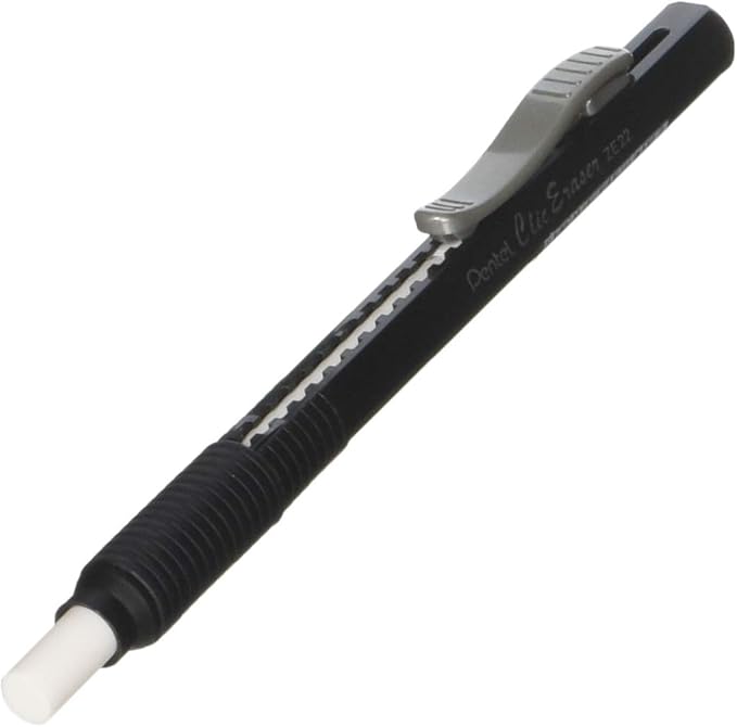Pentel Clic Eraser, Retractable, Pocket Clip, Rubber Grip