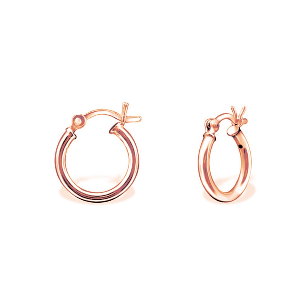 DTPSilver - 925 Sterling Silver Rose Gold Plated Medium size Hinge Hoops/Sleepers/Creole Earrings - Thickness 1.5 mm - Diameter 14 mm