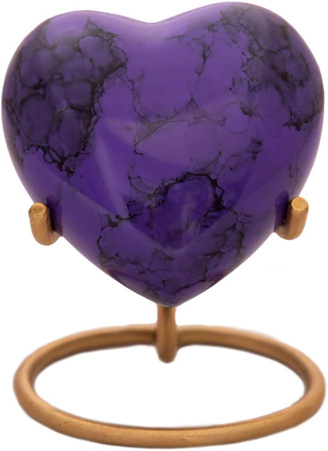 Purple Heart Keepsake Urn Mini Heart Urn with Stand & Premium Velvet