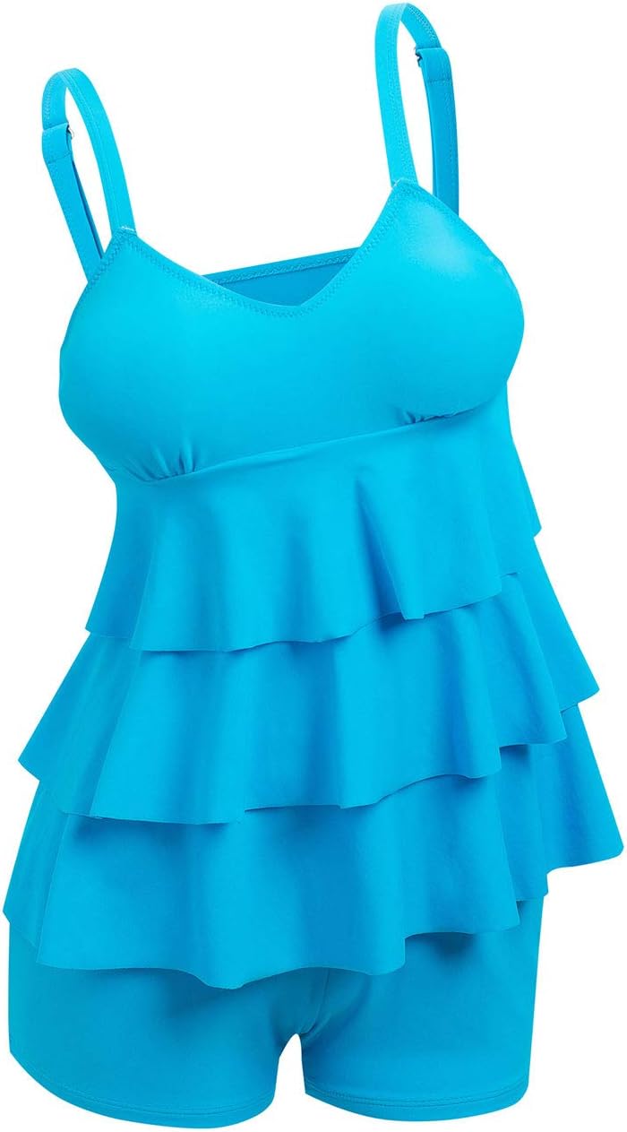 Women's Tankini Sets with Shorts Plus Size Ruffle Swimming Costume Floral Printed Swimsuits