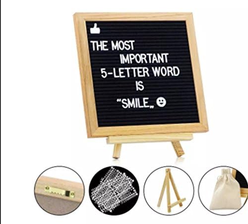 black felt letter board message board 10 by 10 with 340 white changeable letters and emoji made from recyclable plastic oak frame large pieces hanging sign with stand
