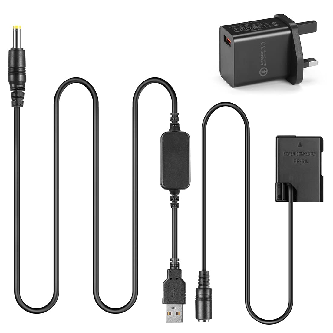 USB Cable + QC3.0 USB Adapter + EP5A EP-5A EN-EL14 DC Coupler for Nikon P7800 P7100 D5500 D5200 D5100 D3200 D3100 D3300 etc