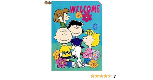 Amazon Com Spring Peanuts Welcome House Flag 28 X 40 Charlie Brown Snoopy Lucy Garden Outdoor
