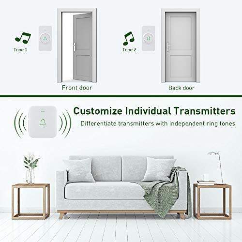 Wireless Door Bell, AVANTEK CW-21 Mini Waterproof Wireless Doorbell Operating at Over 1000 Feet, 2 Remote Buttons Can Have Different Tones, 52 Melodies, CD Quality Sound and LED Flash