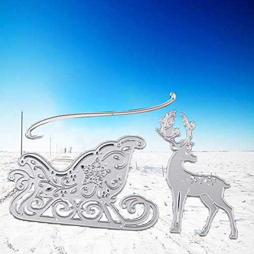 Metal Dies for Scrapbooking - 3 Pcs Metal Cutting Die Christmas Deer Sledding Dies for DIY Scrapbooking Paper Card Template - Thumbnail 6
