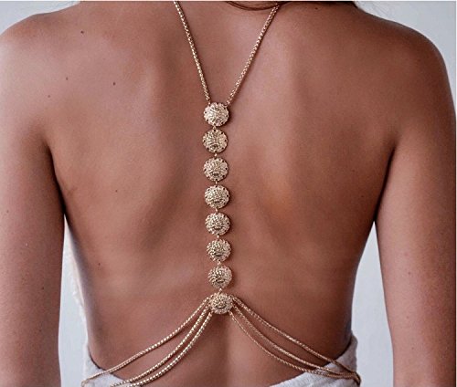 VITORIA'S GIFT Sexy Gold Tone Body Chain Tassel Crossover Adjustable Bikini Fashion Belly Chain Waist Chain Necklace(1 Pcs) (Gold carving chain)