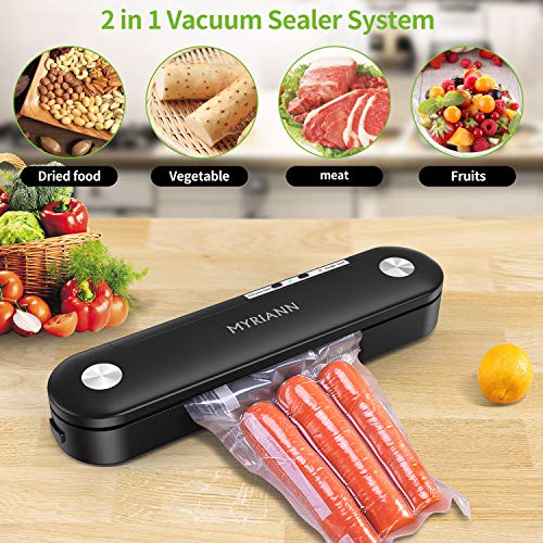 Vacuum Sealer, MYRIANN Automatic Food Sealer Machine for Food Preservation w/Starter Kit，Vacuum Air Sealing System with Compact Design/Dry & Moist Food Modes/Sous Vide Cooking (Black) - Thumbnail 2