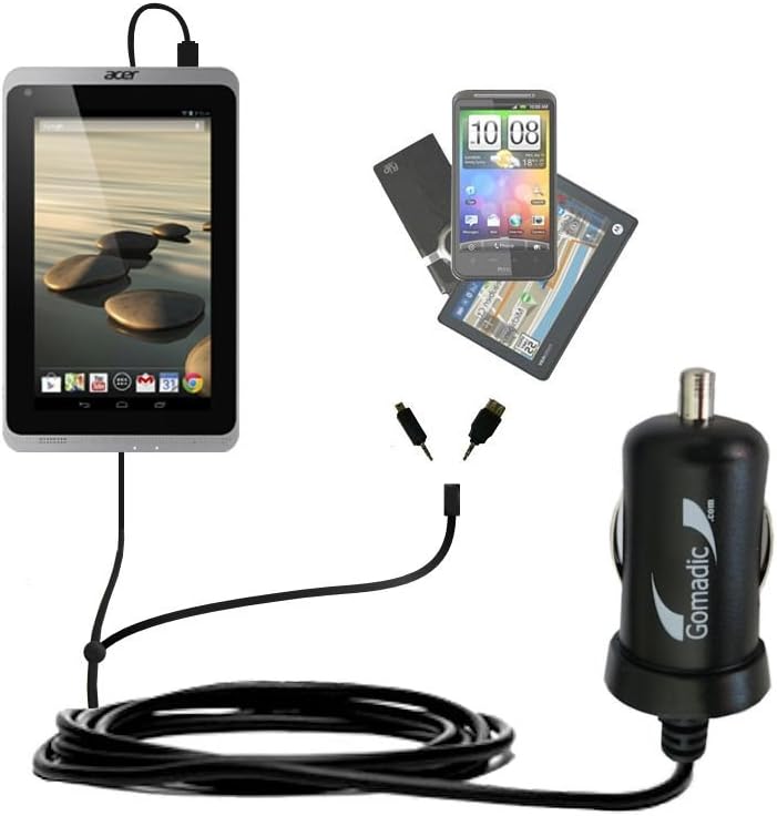 Gomadic Dual DC Vehicle Auto Mini Charger Designed for The Acer Iconia A1-830 - Uses TipExchange to Charge Multiple Devices in Your car