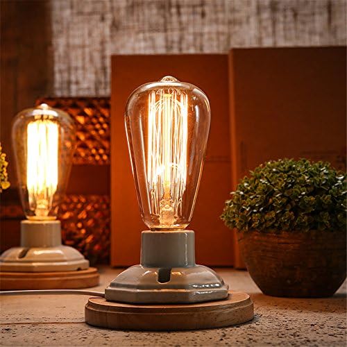 Vintage Industrial Table Lamp Edison Bulb Ceramic Wood Bedside Lamp Nightstand Lamps Desk Light Dimmable Switch
