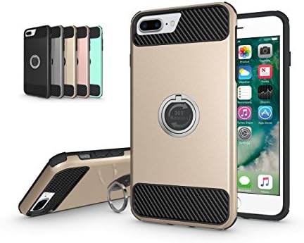 iPhone 8 plus Case, iPhone 7 plus Case, iPhone 6 plus Case, Primecolor All-Round Protection with Free Rotating Metal Ring Holder Kickstand, Gold (5.5")