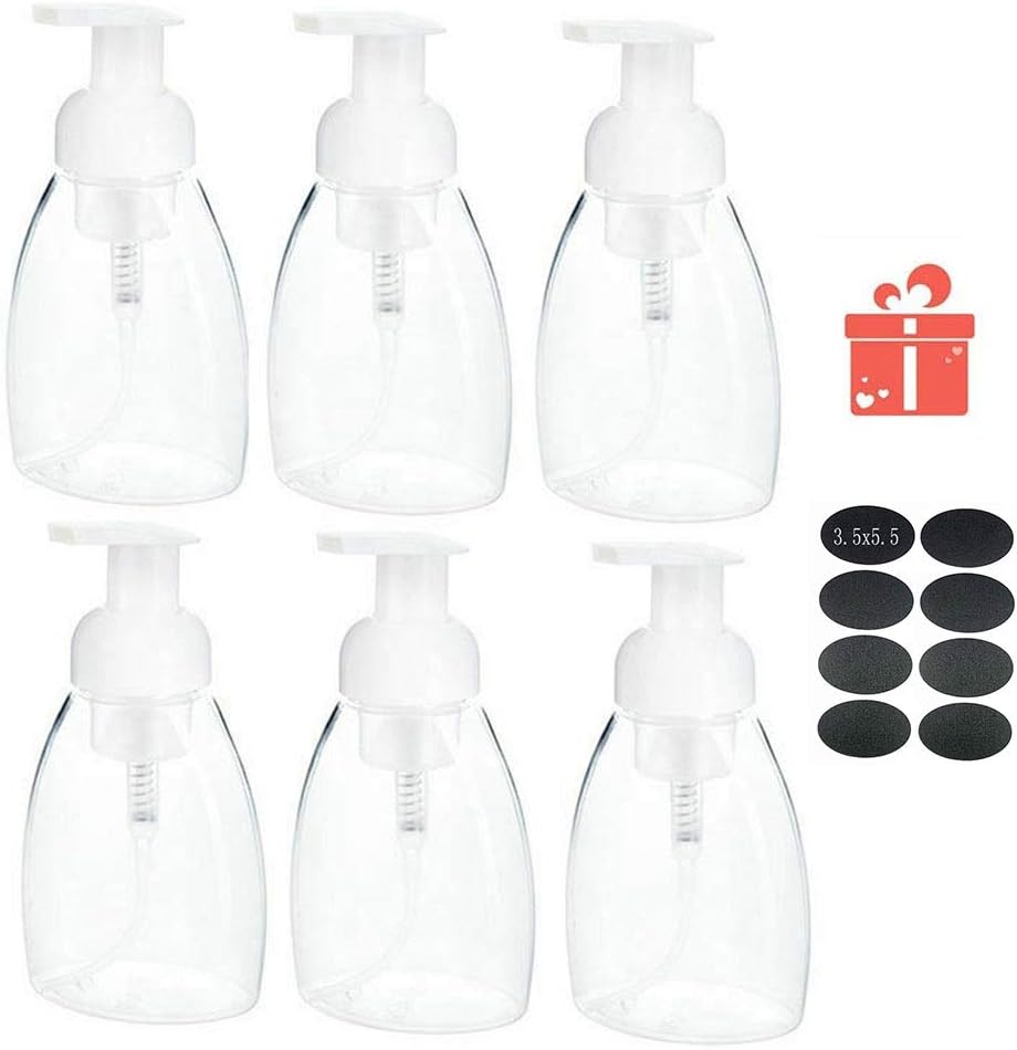 Foaming Soap Dispenser Bottles, 10oz Soap Dispenser for Kitchen Bathroom Hotel, Perfect for Liquid Soap & Castile Foaming Hand Soap , Easy Press Pump for Adults & Kids [6 Pack]