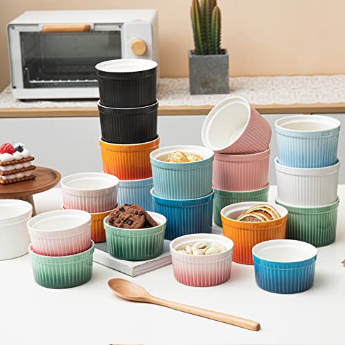 8oz Porcelain Ramekins, Candiicap Souffle Dishes Bowls for Baking, Pudding, Creme Brulee, Custard Cups, Serving Dip, Oven, Microwave and Dishwasher Safe (8oz,Matte Green)