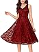 Noctflos Women's Red Lace Midi Cocktail Evening Dress for Wedding Guest Mother of The Bride