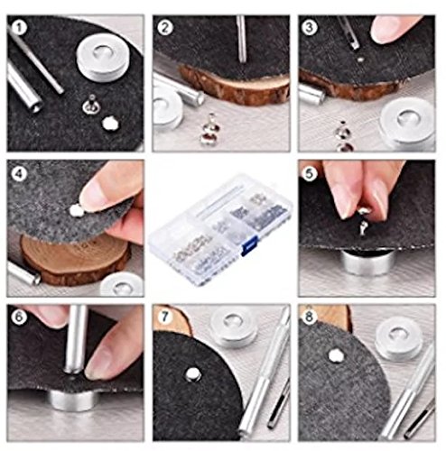 240 Set 2 Sizes Leather Rivets Double Cap Rivet Tubular Metal Studs with 4 Pieces Fixing Tool for DIY Leather Craft, Rivets Replacementï¼Œ3 Colors