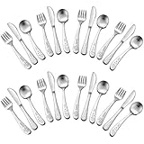 TeamFar Toddler Utensils 24 Piece, Stainless Steel Kids Utensils Cutlery Silverware Set, Includes 8 Forks, 8 Knives, 8 Spoons, BPA Free &amp; Healthy, Cute Animal Print &amp; Dishwasher Safe