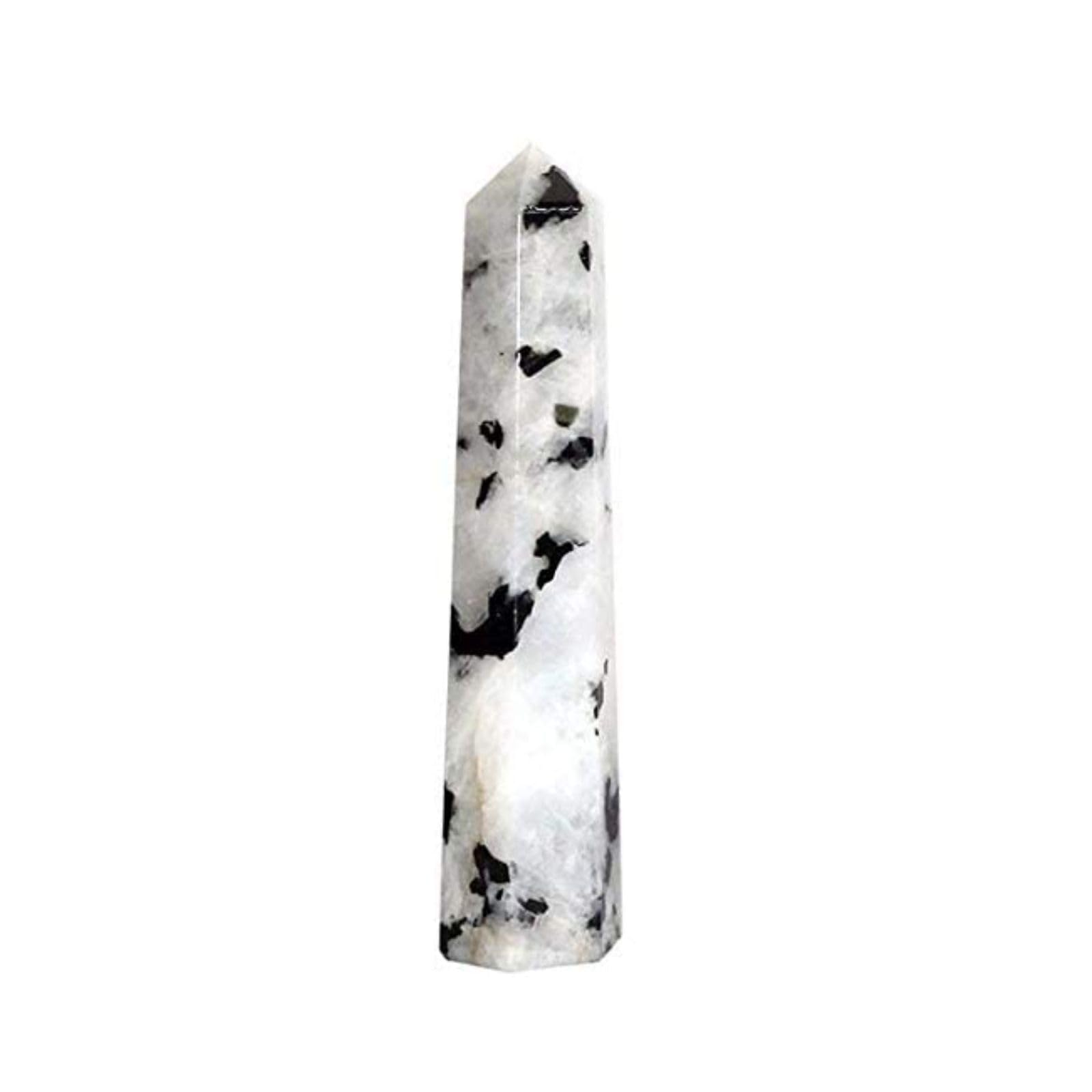 Jet International Women's Genuine Exquisite Rainbow Moonstone Obelisk Tower Jumbo 8 Facet Aura Rock Crystal Natural Polished Earth Spirit Balance Point Gemstone Spiritual Chakra Balancing Psychic
