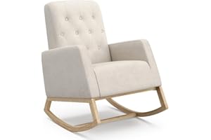 Storkcraft Northern Lights Premium Upholstered Nursery Rocking Chair (Ivory with Natural) – Stylish & Supportive Nursery Chair with Natural Wood Rocker Base, Premium Button Tufting for Classic Style