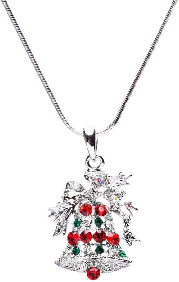 Vooxoo Fashion Christmas Jewelry Crystal Rhinestone Bells Pendant Charm Necklace