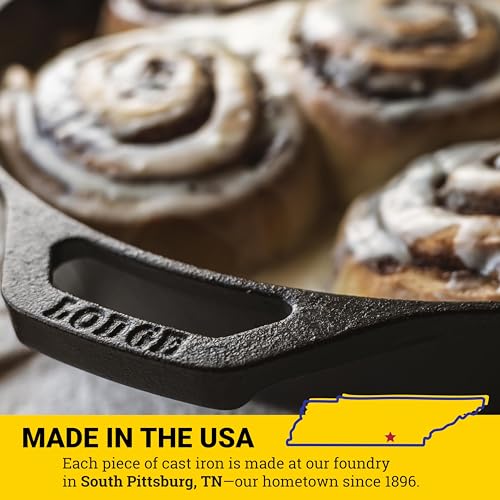 Lodge 10.25 Inch Cast Iron Skillet – Pre-Seasoned Frying Pan with Teardrop Handle – Oven, Stovetop, Grill & Campfire Use – Made in USA – Durable, Non-Toxic, Even-Heating Cookware – Black