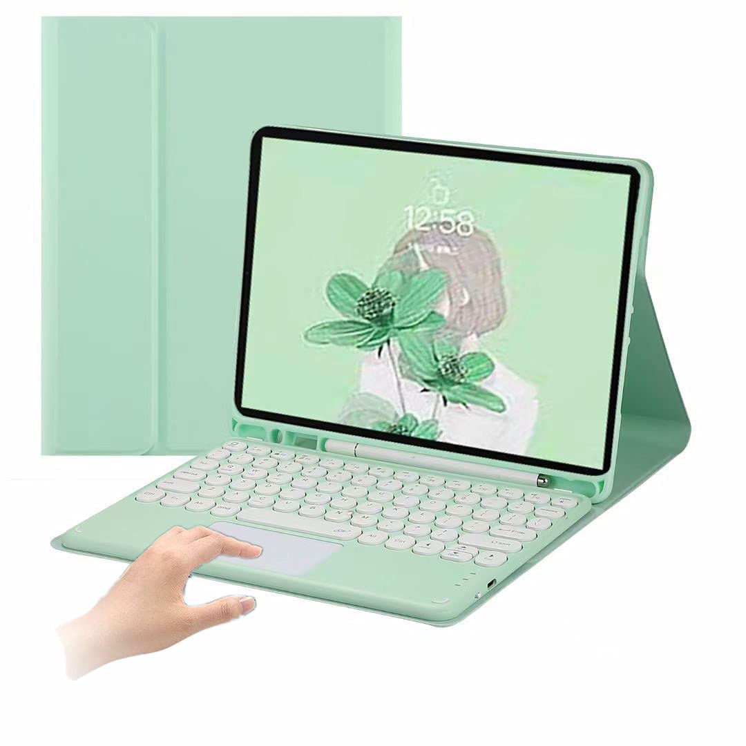 QIYIBOCASE Trackpad Keyboard case for iPad 10th Generation 2022, Folio Smart Cover with Pencil Holder, Round Key Magnetically Detachable Touchpad Keyboard for 10.9 inch iPad 10 (Mint Green) — image 1