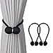 DEZENE Magnetic Curtain Tiebacks,The Most Convenient Drape Tie Backs,2 Pack Decorative Rope Holdback Holder for Big,Wide or Thick Window Drapries,16 Inch Long,Black