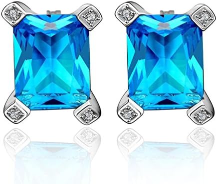 Alimab Gold Plated Womens Stud Earrings Rectangle Blue Silver Antiallergy