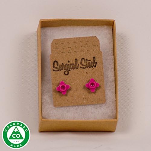 Dark Pink Flower LEGO Round Stud Earrings