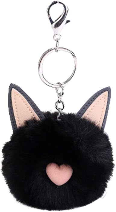 Qingfan Woman Cute Cat Ears Artificial Rabbit Fur Ball Keychain Bag Plush Car Key Ring Pendant Black At Amazon Men S Clothing Store