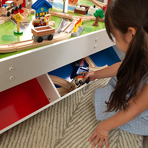 KidKraft Railway Express Wooden Train Set & Table with 79 Pieces and