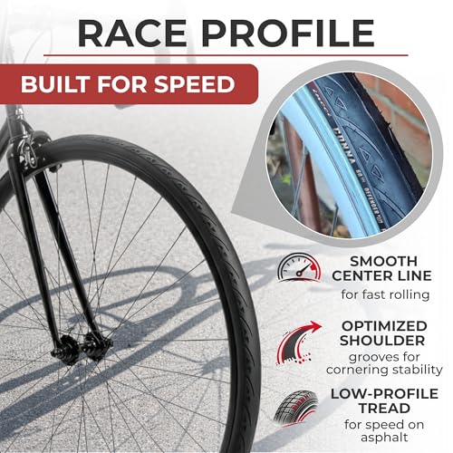 Fincci Corsa Bike Tyres 700x23 (23-622) and 2 Presta Inner Tubes 60mm - 60 TPI Folding Tyres - Weight 250g with 1mm Puncture Protection - Ideal for Road and Rollers - 28 Inches
