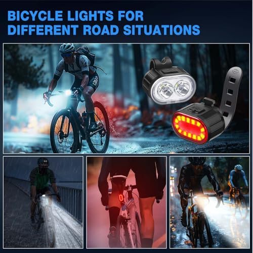 Luces Bicicleta Delantera y Trasera, 4+6 Modos USB Recargable IPX4