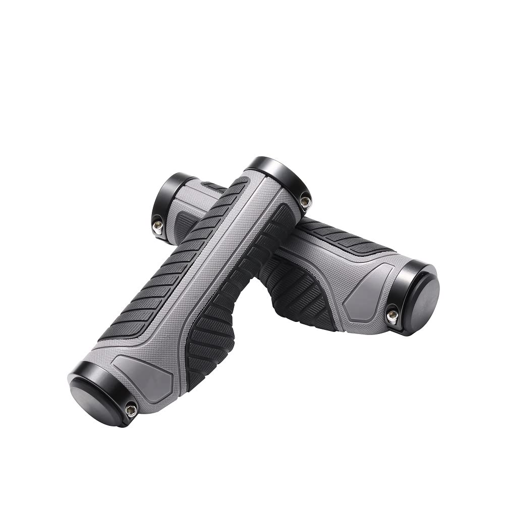 Mountain Bike Handlebar Grips, Ergonomic Design Dual Lock-on Non-Slip Rubber MTB Handlebar Grips for Outdoor Cycling (Grey)