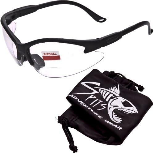 Cougar Bifocal Safety Glasses Black Frame Clear 2.00 Magnification Lens ANSI Z87.1 - Microfiber Pouch